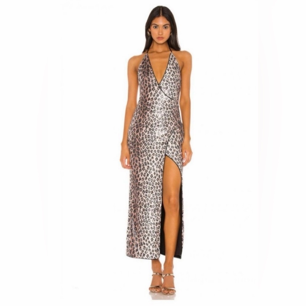 Camila Coelho Silver Leopard Print Backless Dress